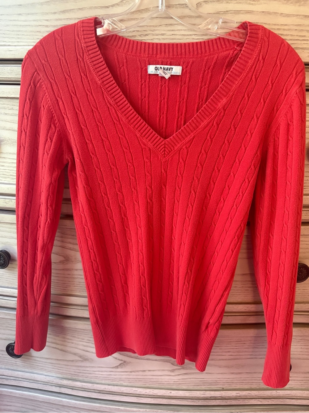 Old Navy Y2K Orange Cable Knit V-Neck Sweater Small Preppy Old Money Autumn Fall